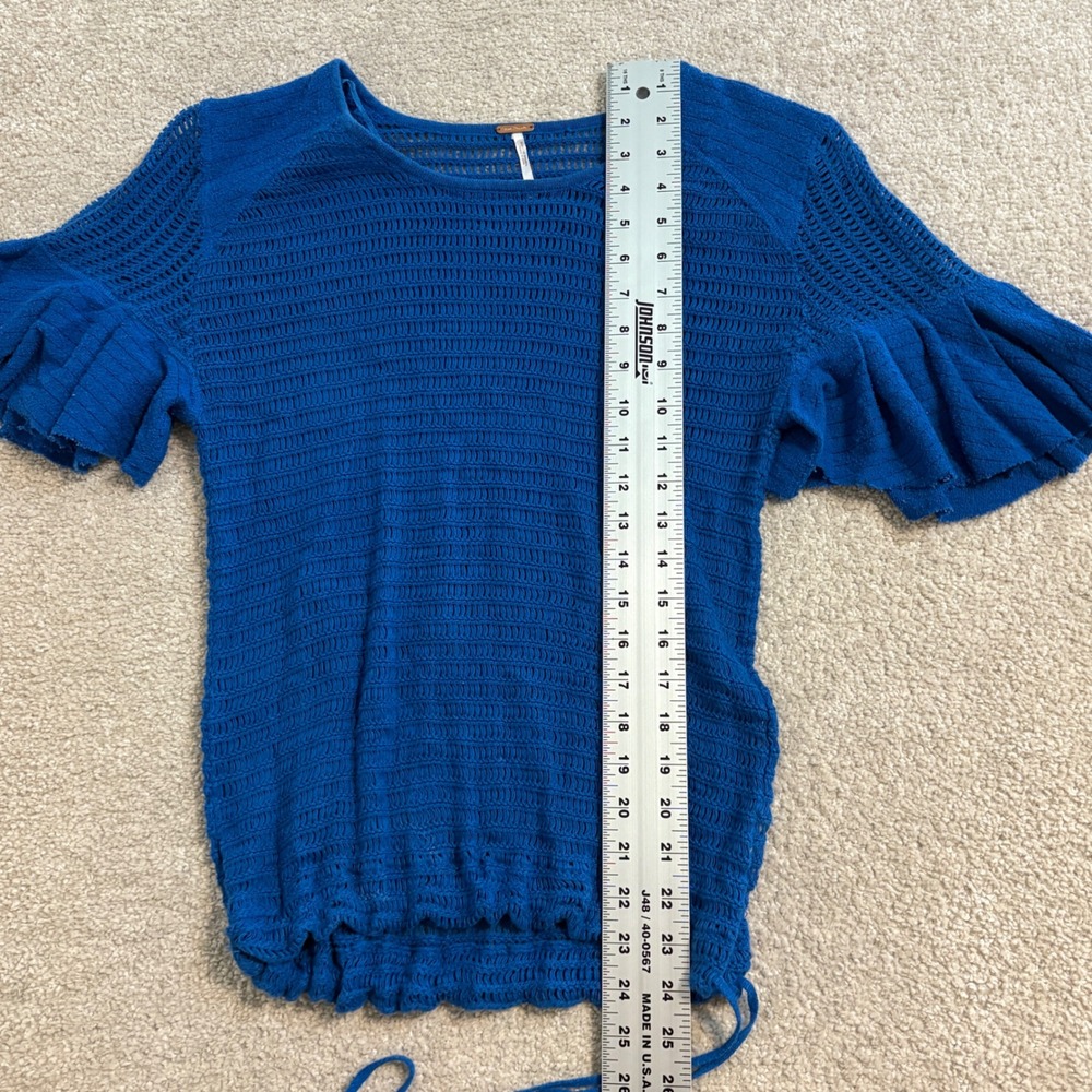 Free People Knit Women Top‎ Ruffle Sleeve Drawstring Blue Size S - Picture 7 of 8